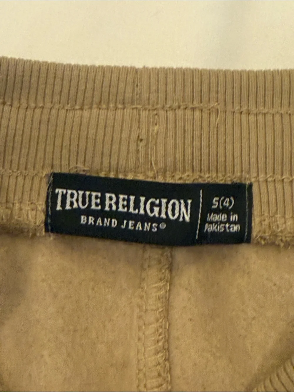True Religion Boys Old English Logo Fleece Shorts Khaki Tan NWT Size 4 Small